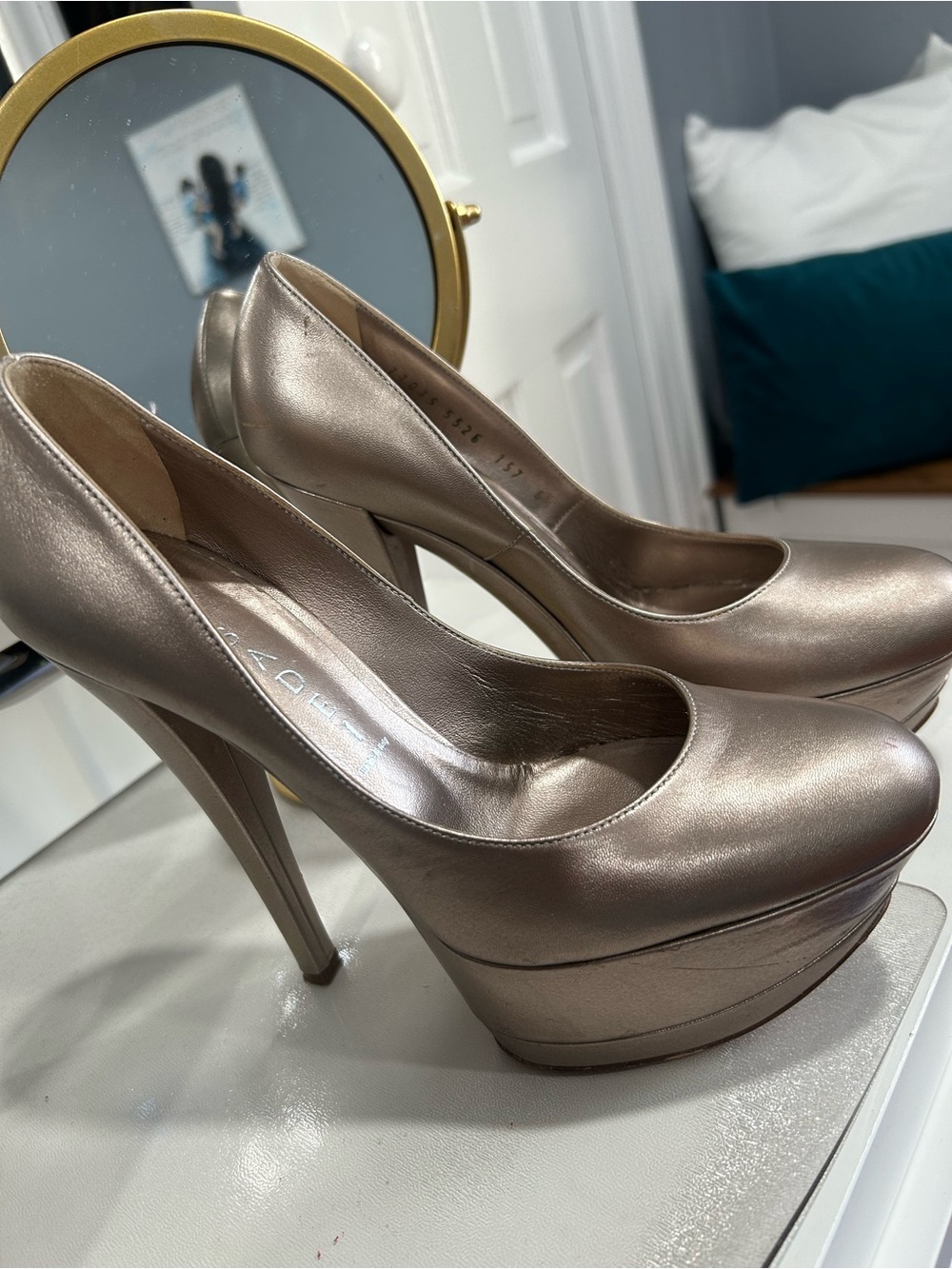 Casadei platform pumps Metallic Taupe Platform High Heel Pumps - Women